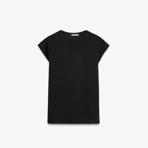 NWT Zara Women's Cotton Blend Basic T-shirt Cap Sleeves Crew Neck Black Size S